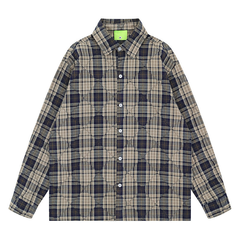 Pleated Design Wine Red Checkered Long Sleeve Shirt for Men