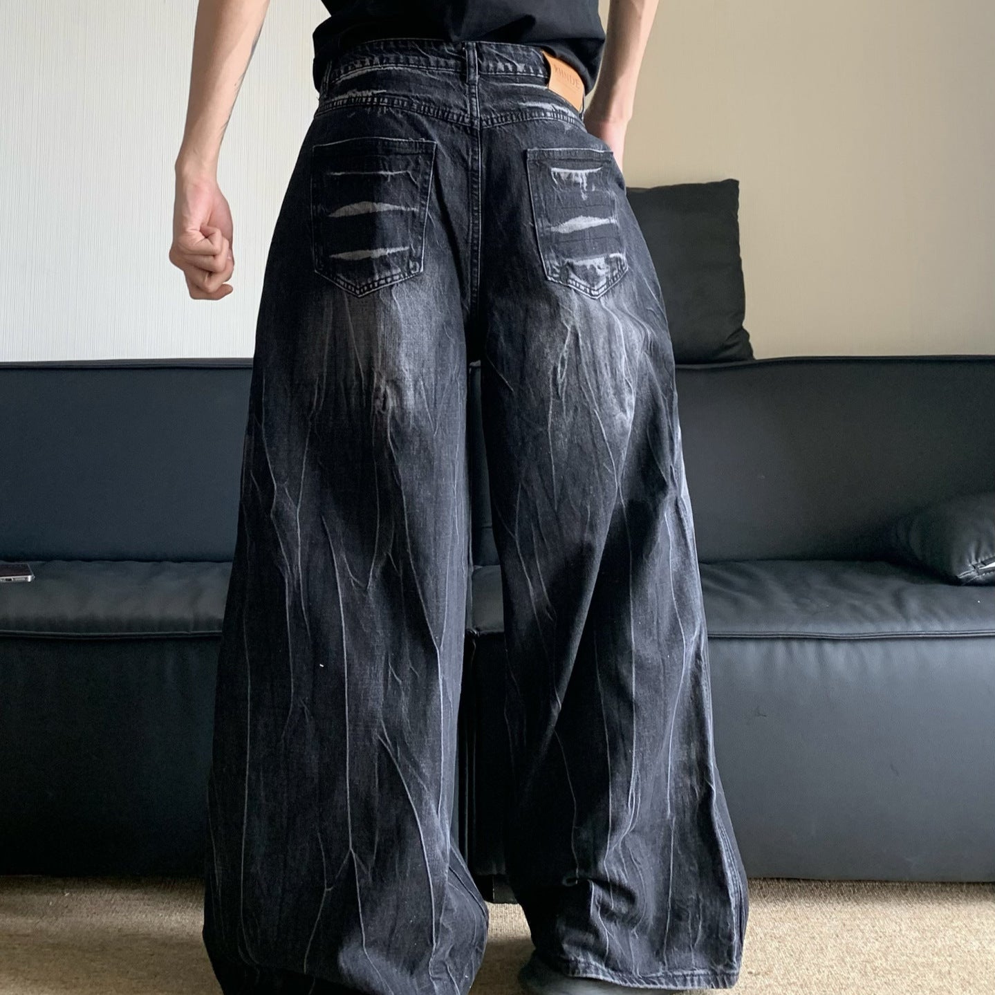Black Lightning Pattern Jeans for Men and Women - High Street Cleanfit Wide Leg Pants