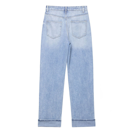 Women's Double Breasted Loose Casual Straight Leg Denim Pants