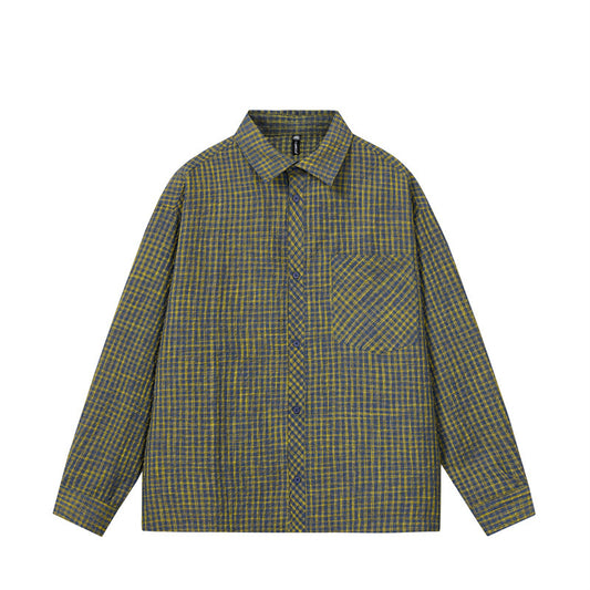 Solid Color Plaid Lapel Casual Shirt for Men and Women