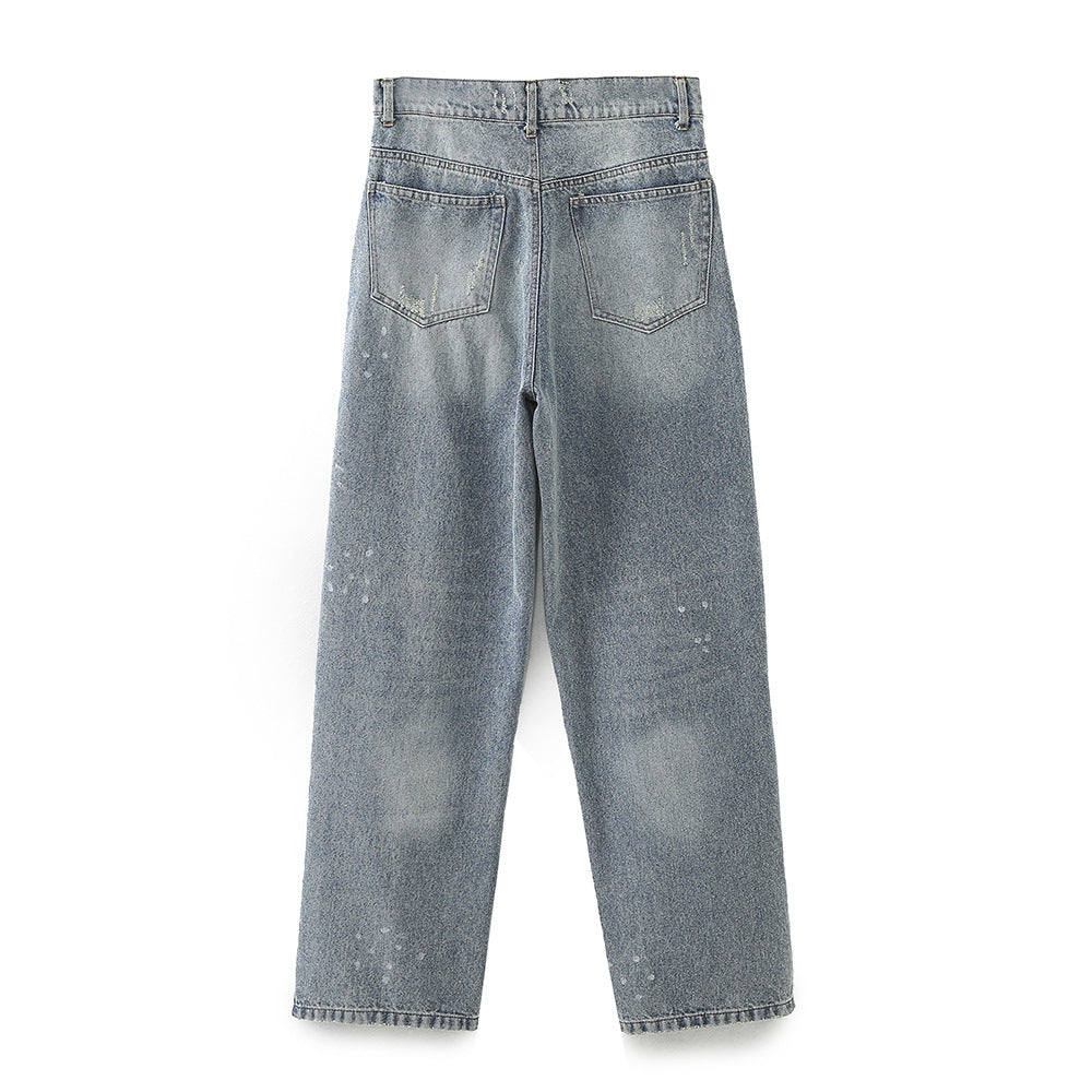 Women's Denim Short Jacket and Girlfriend Style Mid-Waist Denim Pants