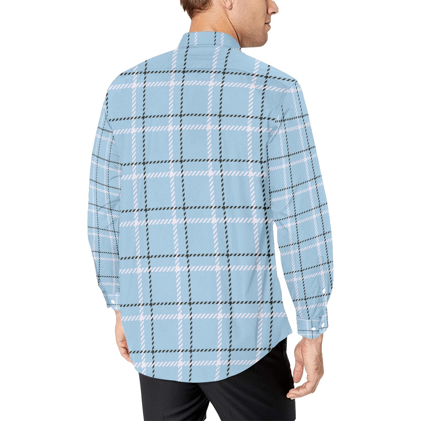 Light Blue Plaid Men's All Over Print Long Sleeve Shirt
