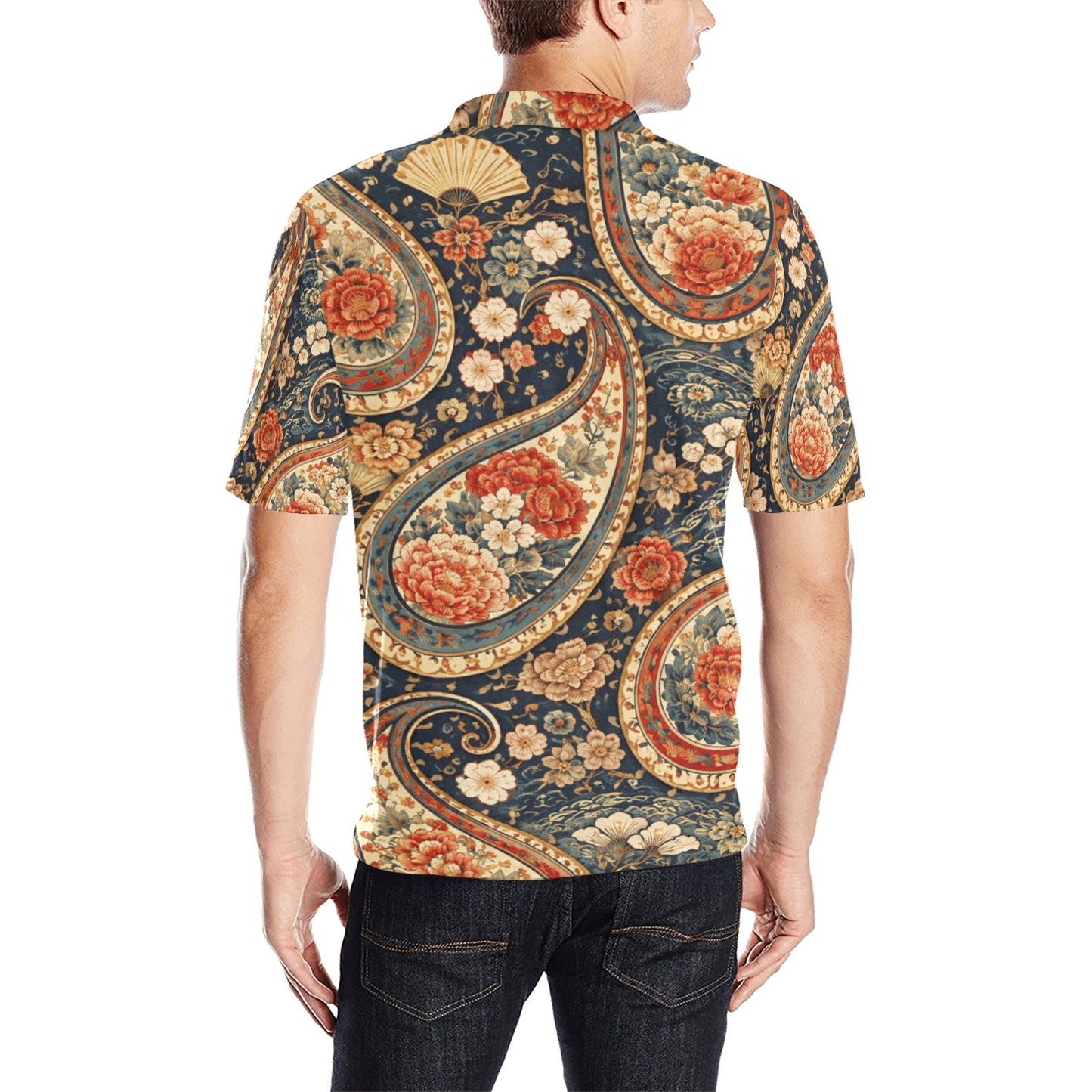Japanese Paisley Pattern Men's All Over Print Polo Shirt