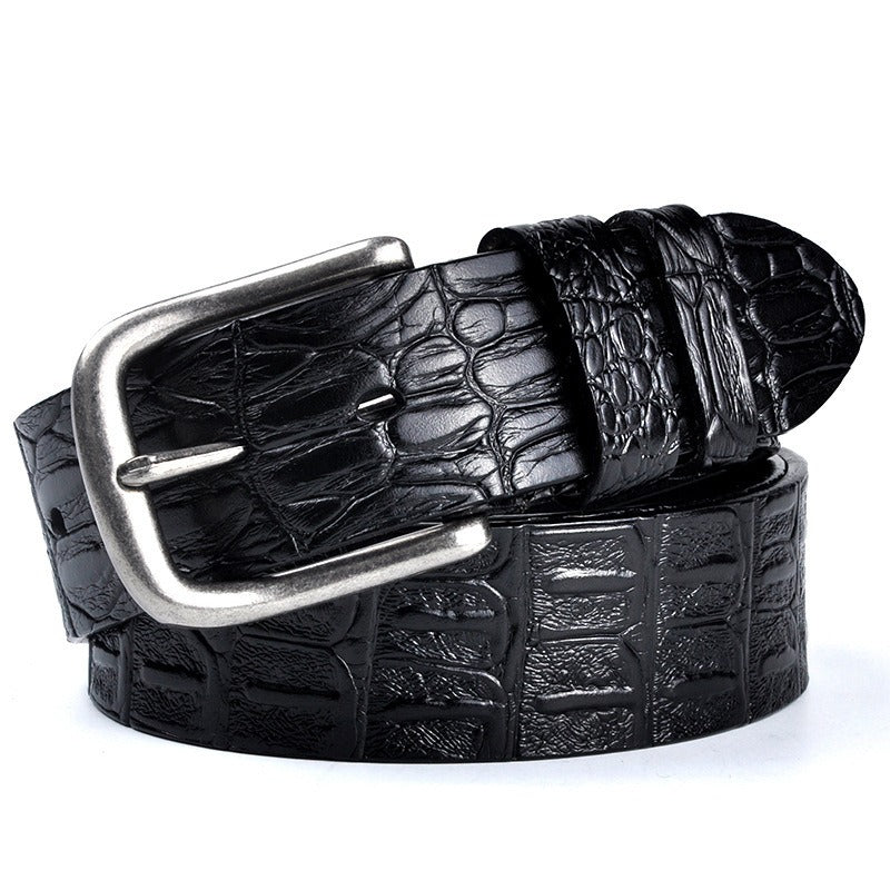 Men's Genuine Leather Crocodile Pattern Belt with Retro Pin Buckle