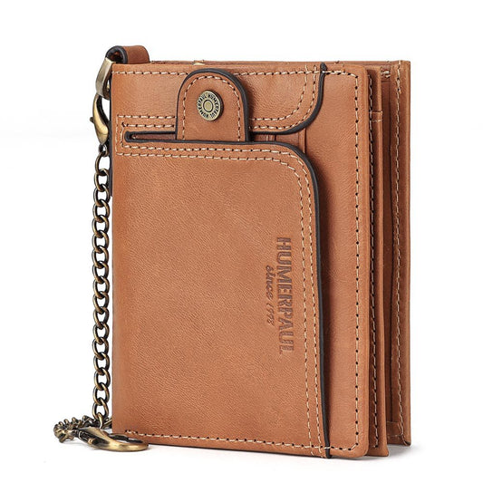 Anti-Magnetic Men's Leather Zipper Wallet - Large Capacity