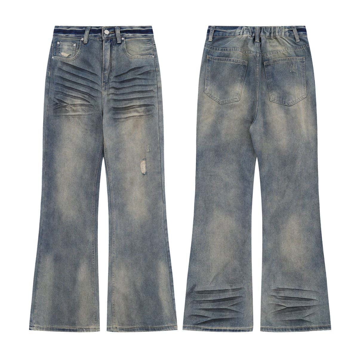 Retro Washed Faded Flared Denim Pants - Unisex Loose Wide Leg Trousers