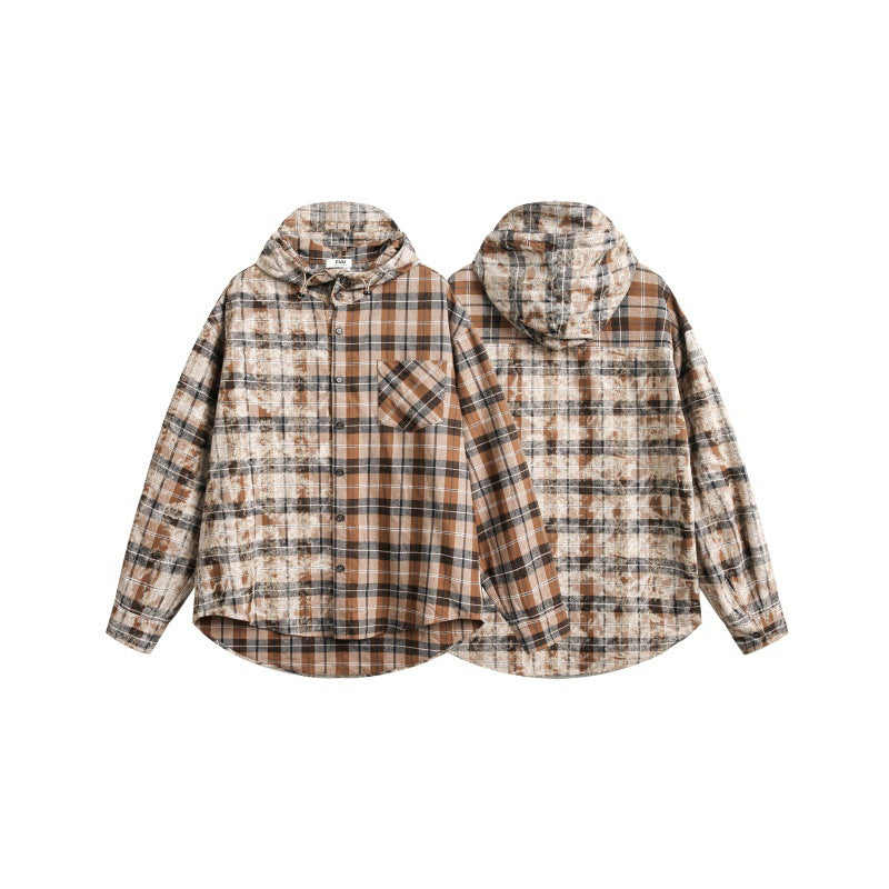 Checkered Contrasting Hooded Shirt for Men and Women