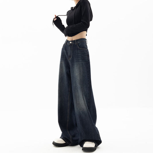 Wide-Leg Pants - Unique Blue High-Waist Denim Trousers for Women