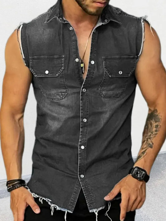 Men's Snap Down Sleeveless Denim Shirt