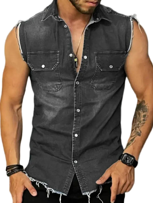 Men's Snap Down Sleeveless Denim Shirt