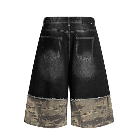 Camouflage Patchwork Denim Shorts for Modern Streetwear