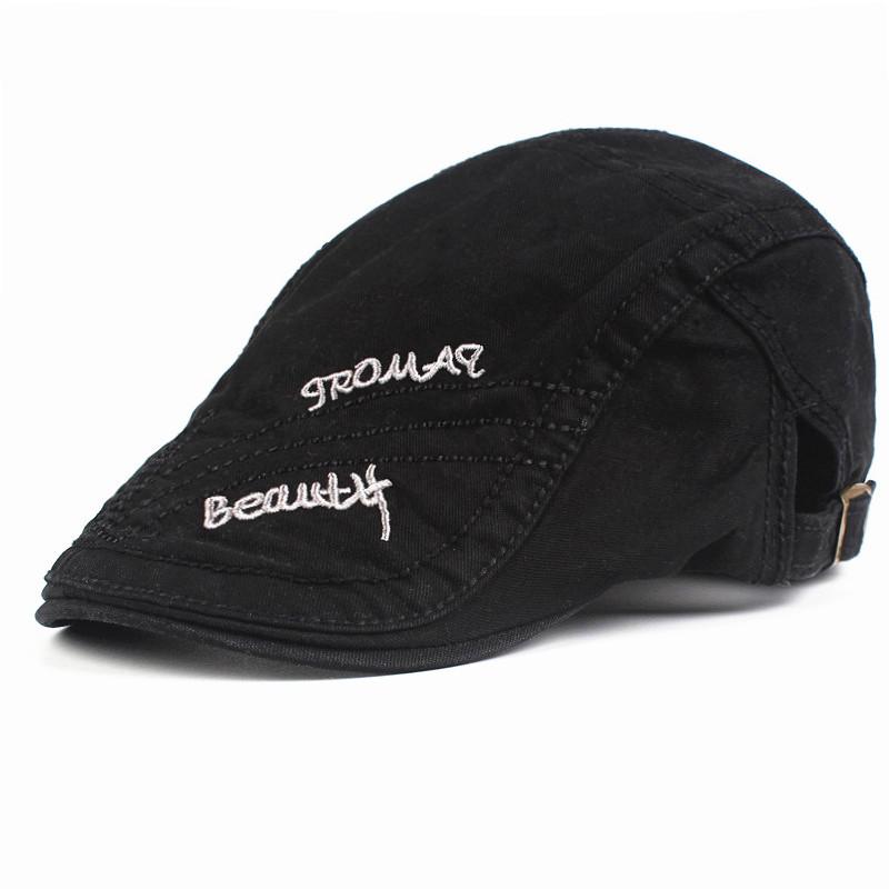 Cotton Embroidered Newsboy Cap - Adjustable