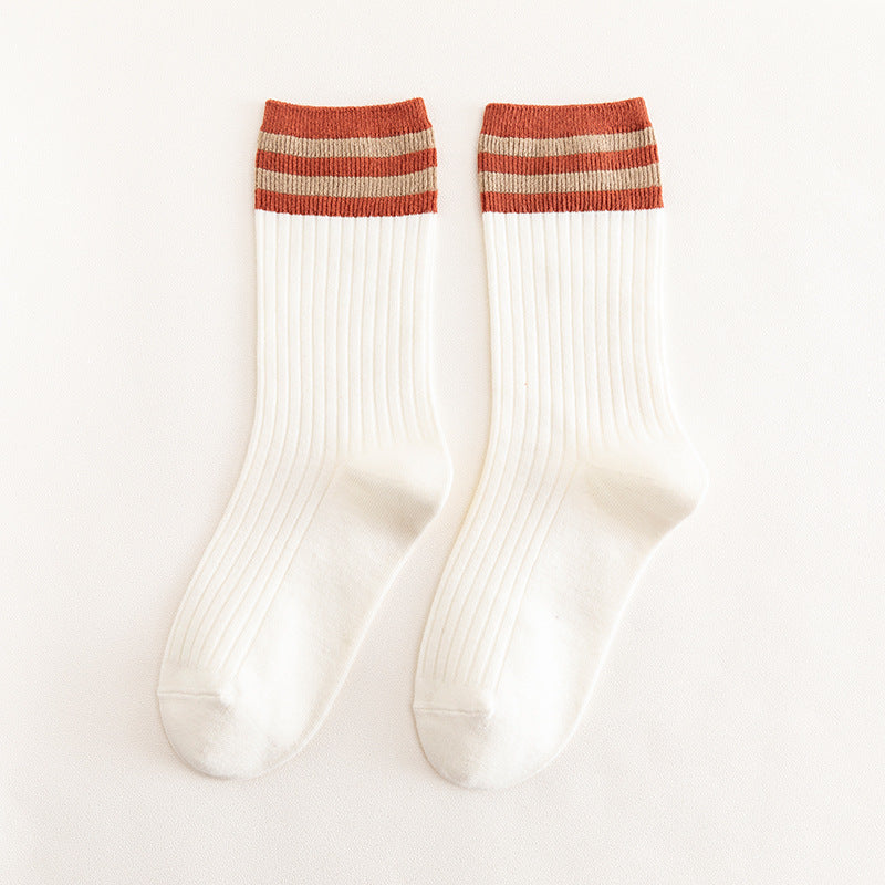 Japanese Cotton Socks - Two Stripe Retro Look