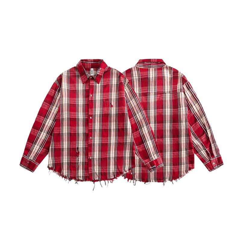 Broken Border Plaid Long Sleeve Loose Fitting Shirt for Men and Women