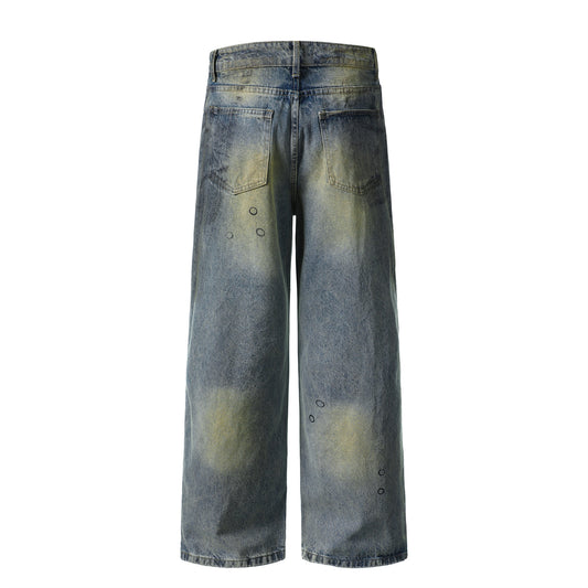 Burnout Distressed Straight-Leg Jeans
