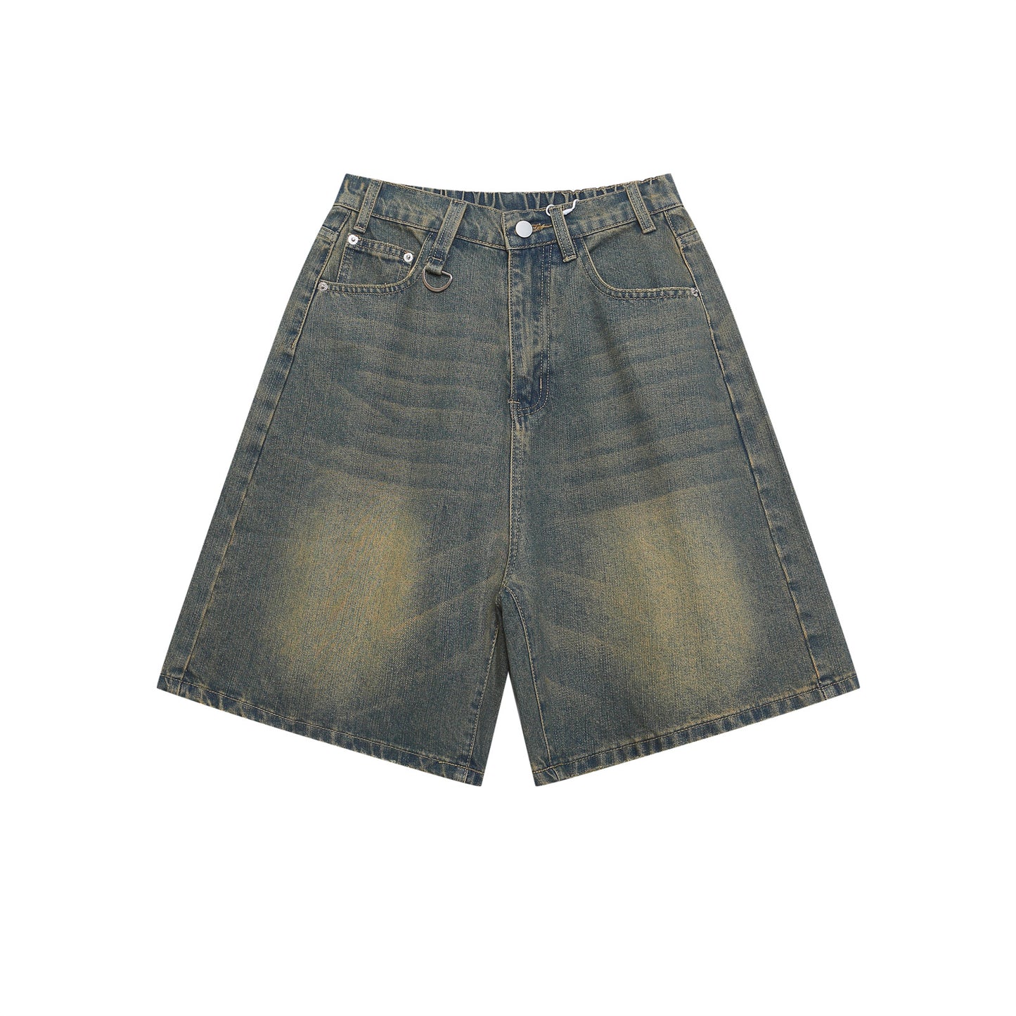 Men's Retro Washed Denim Shorts – Loose Fit, Wide-Leg Style