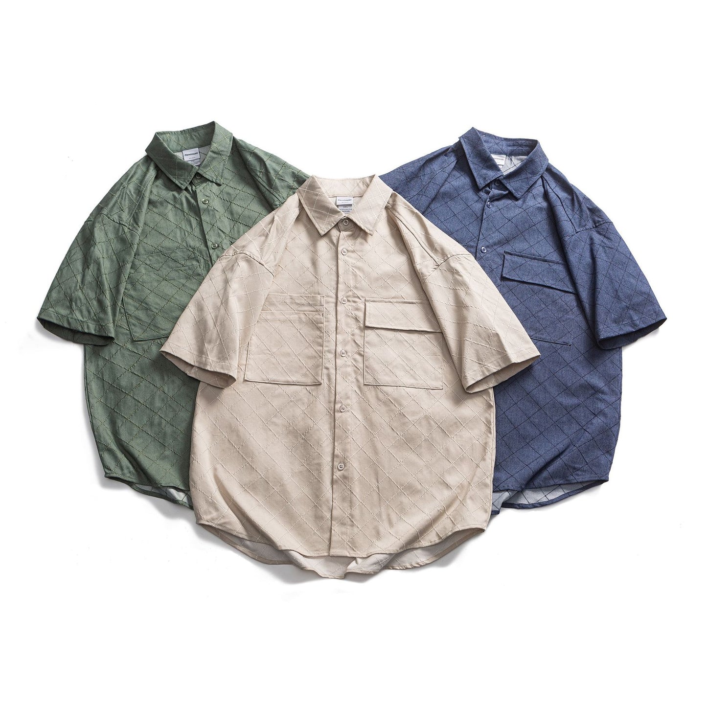 Loose Checkered Embroidered Short Sleeved Shirt