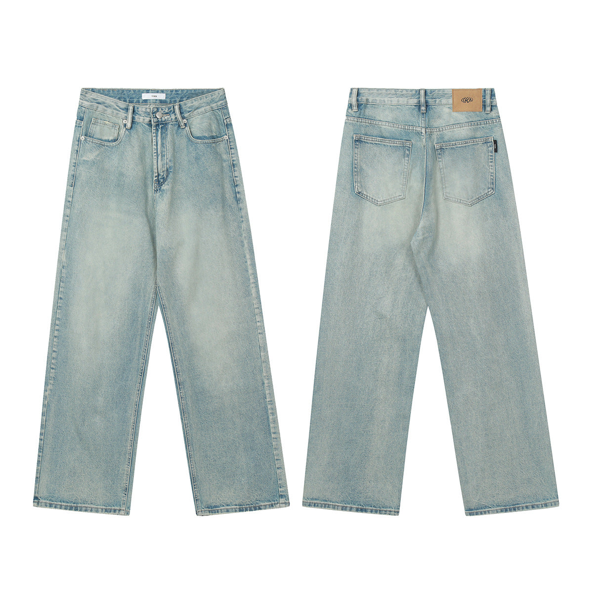 Blue Straight Jeans - Unisex - Vintage Washed Loose Fit Wide Leg Trousers