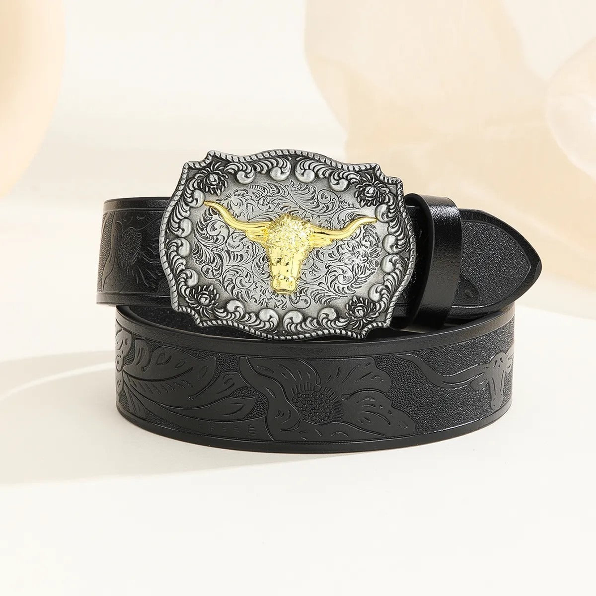 Western Cowboy Belt with Bull Head Big Board Buckle