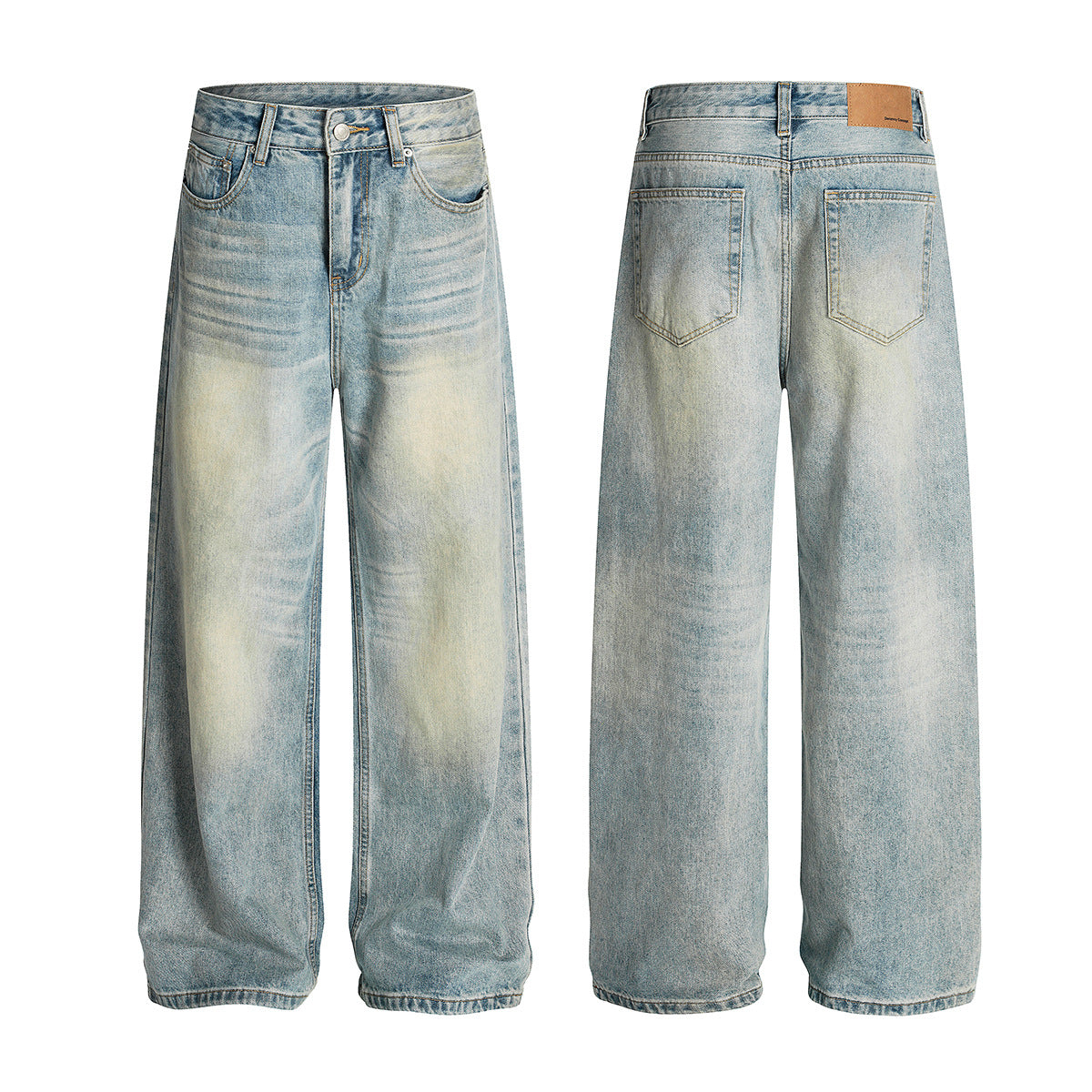 Retro Washed Denim Straight Leg Minimalist Cleanfit Pants