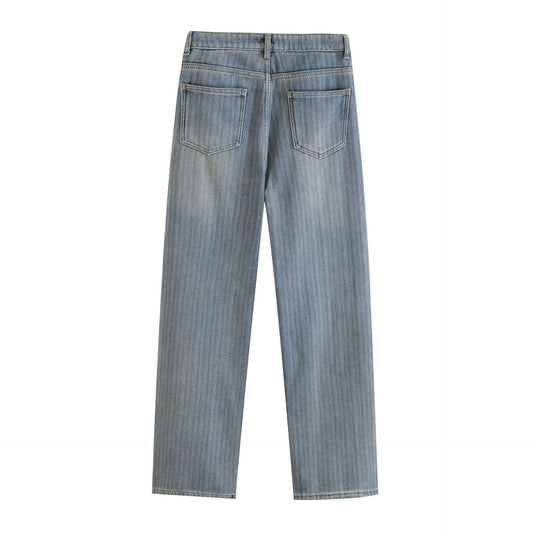 Warm Striped Straight Leg Slim Fit Pants for Women