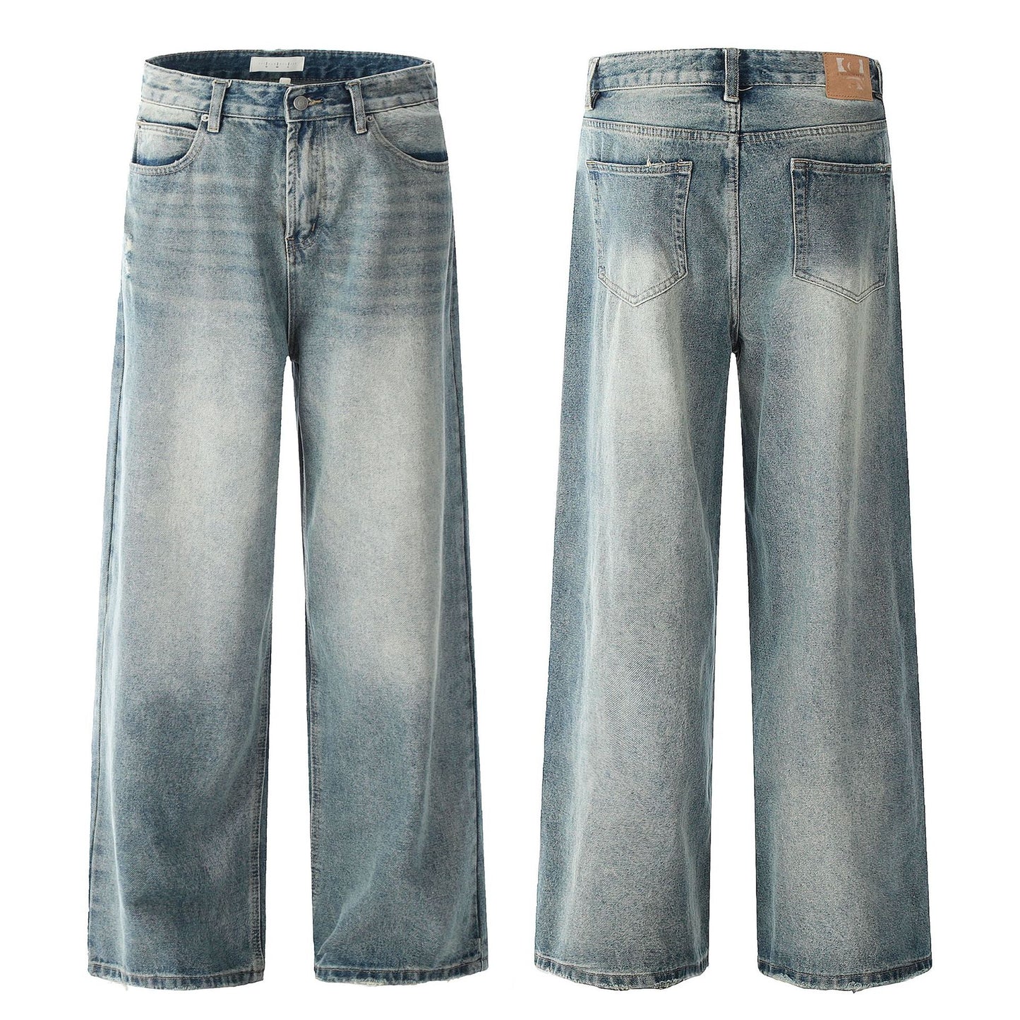Light Blue Denim Trousers - Unisex Retro Loose Slim Wide Leg Casual Pants