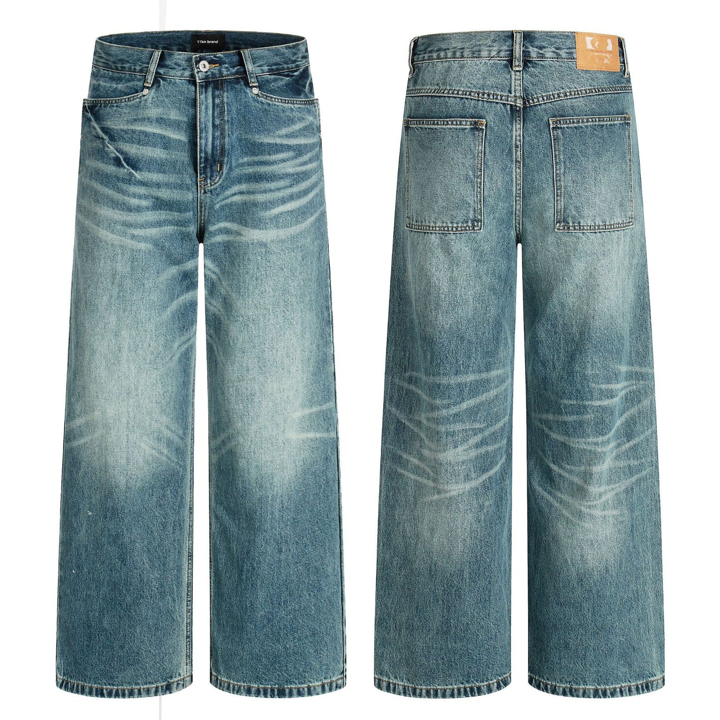 Water-Washed Vintage Loose Fit Casual Wide-Leg Straight Leg Jeans for Men and Women