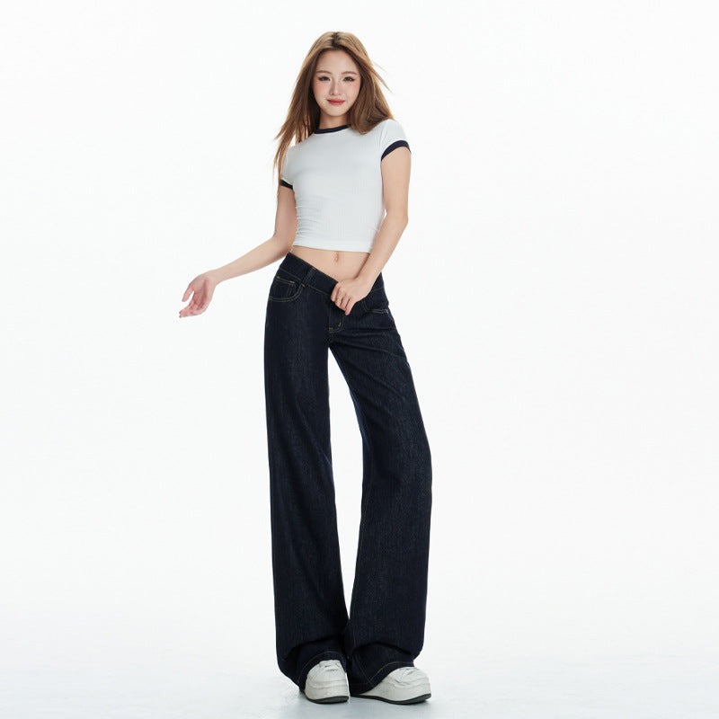 Loose Straight Jeans for Women - Slimming Low Waist Wide Leg Pants