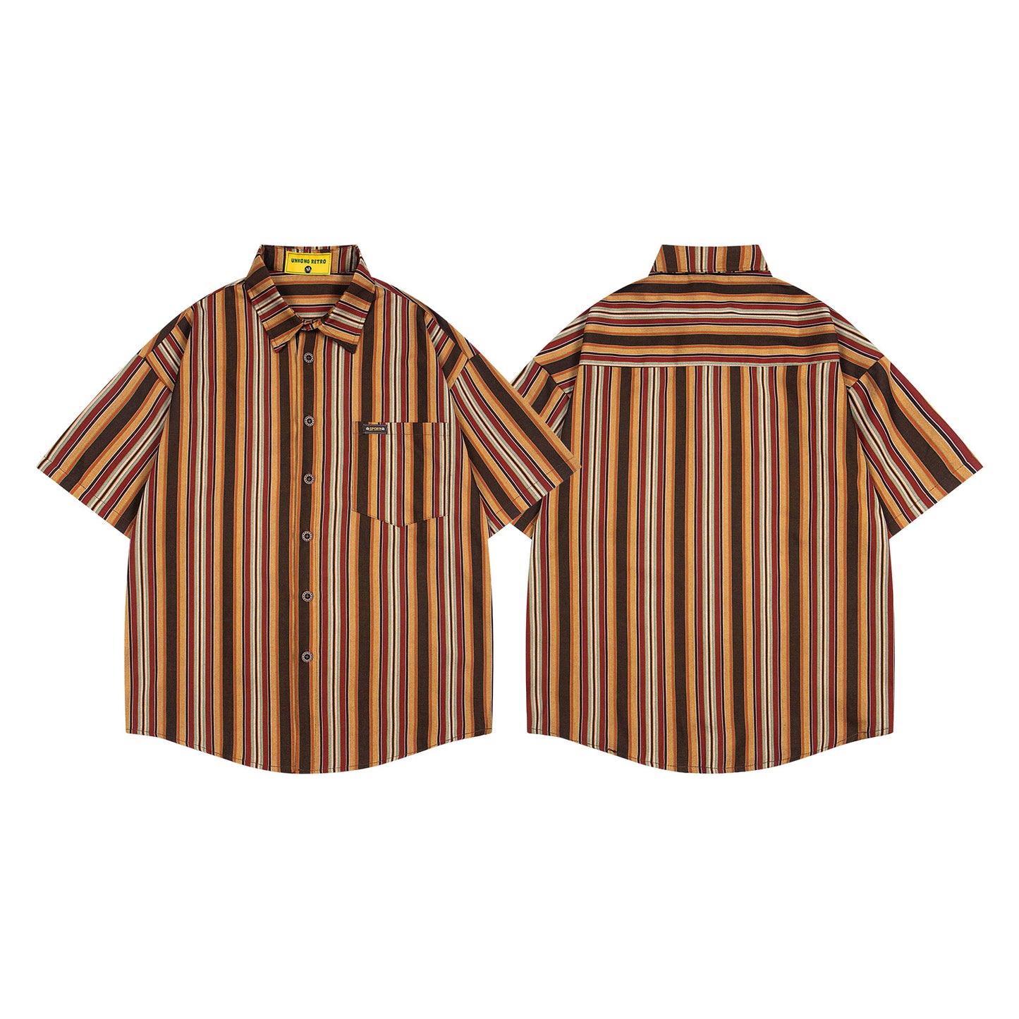 Color-Block Stripe Collar Short-Sleeve Shirt