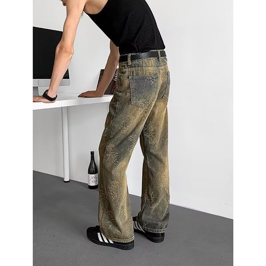 Washed High Street Straight Tube Micro Pull Pants