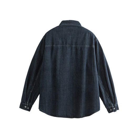 Washed and Worn Checkered Men's Denim Collar Shirt