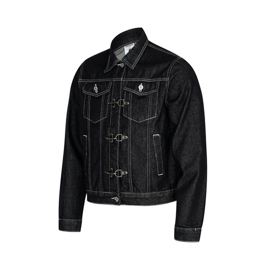 High-End Washed Raw Denim Men's Short Wide Fit Jacket with Metal Buttons