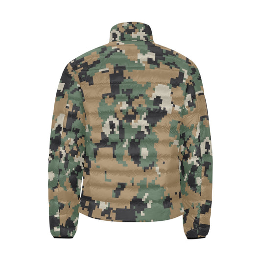Army Green Digital Camo Puff Bomber Jacket