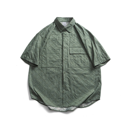 Loose Checkered Embroidered Short Sleeved Shirt