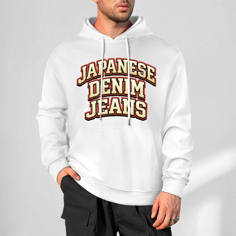 Japanese Denim Jeans University Hoodie 100% Cotton - White