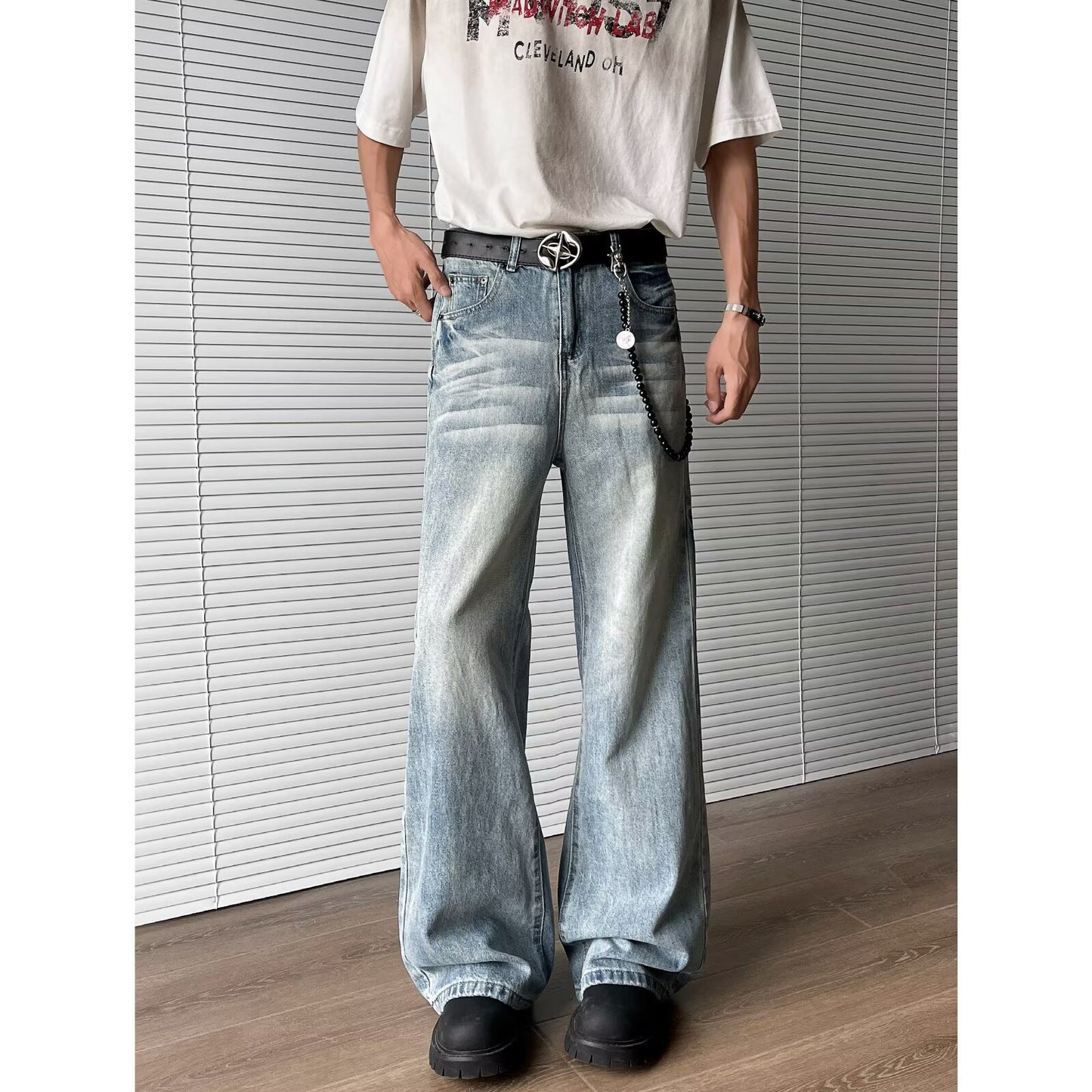 Men's Light Blue Washed Denim Jeans - Premium Japanese Craftsmanship