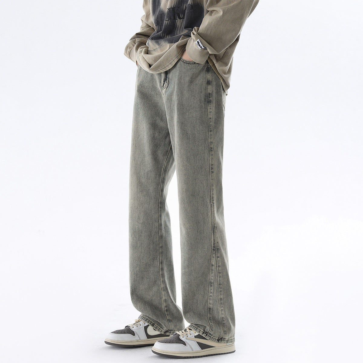 Men's Loose Fit Stylish Slimming Wide Leg Straight Denim Trousers