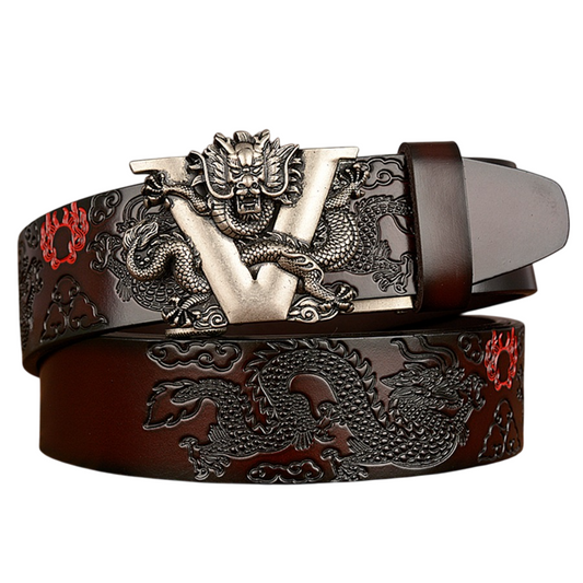 Chinese Dragon Belt Cowskin - Genuine Leather Belt - Automatic Buckle