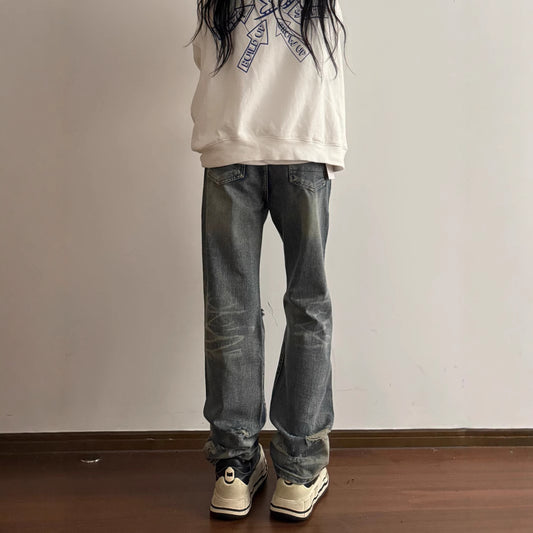 Men's Vintage Distressed Loose-Fit Denim Pants