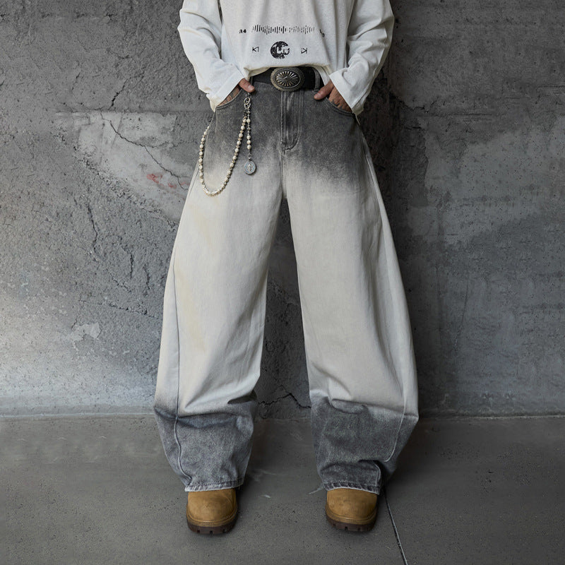 Gradient Color Wide-Leg Denim Pants - Retro Style