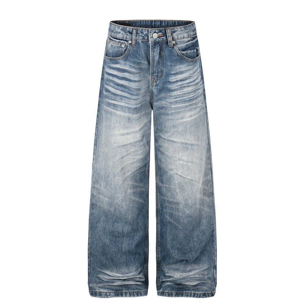 Gradient Washed Denim Pants — Straight Leg Mid Rise