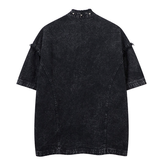 Vintage Short Sleeve Men's American Loose Fit Denim Shirt