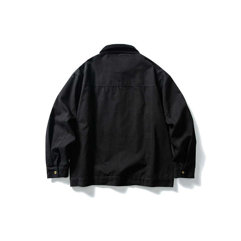 Washed Color-Blocked Turn-Down Collar Work Jacket Men