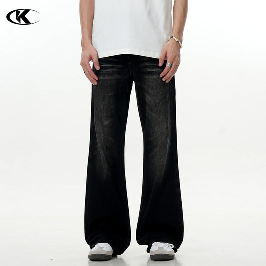 Black Flared Jeans for Women - Vintage Washed Slim Fit Loose Casual Long Pants