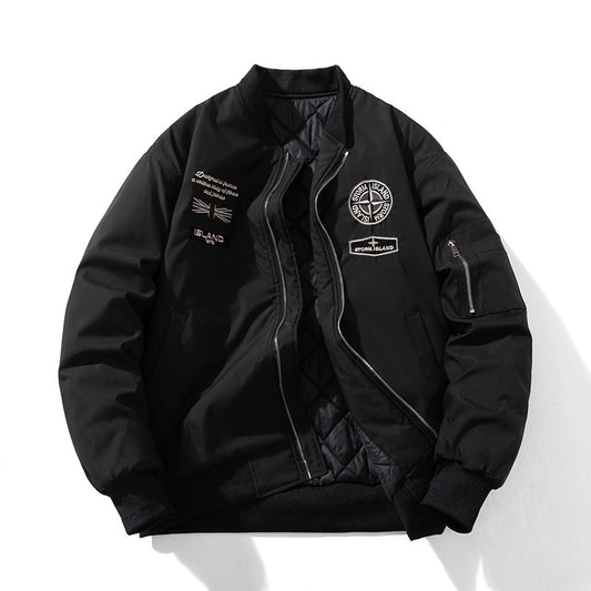 Retro Fashion Quilted Bomber Jacket High Street Embroidered Baseball Jacket Couple