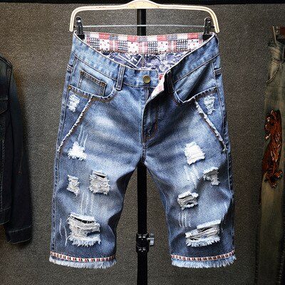 Men's Vintage Distressed Slim Fit Denim Shorts