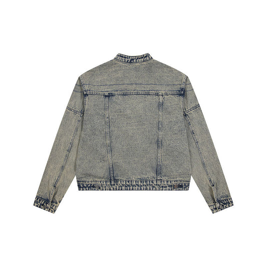 Men's Relaxed Fit Denim Jacket with Zipper - American Retro Style