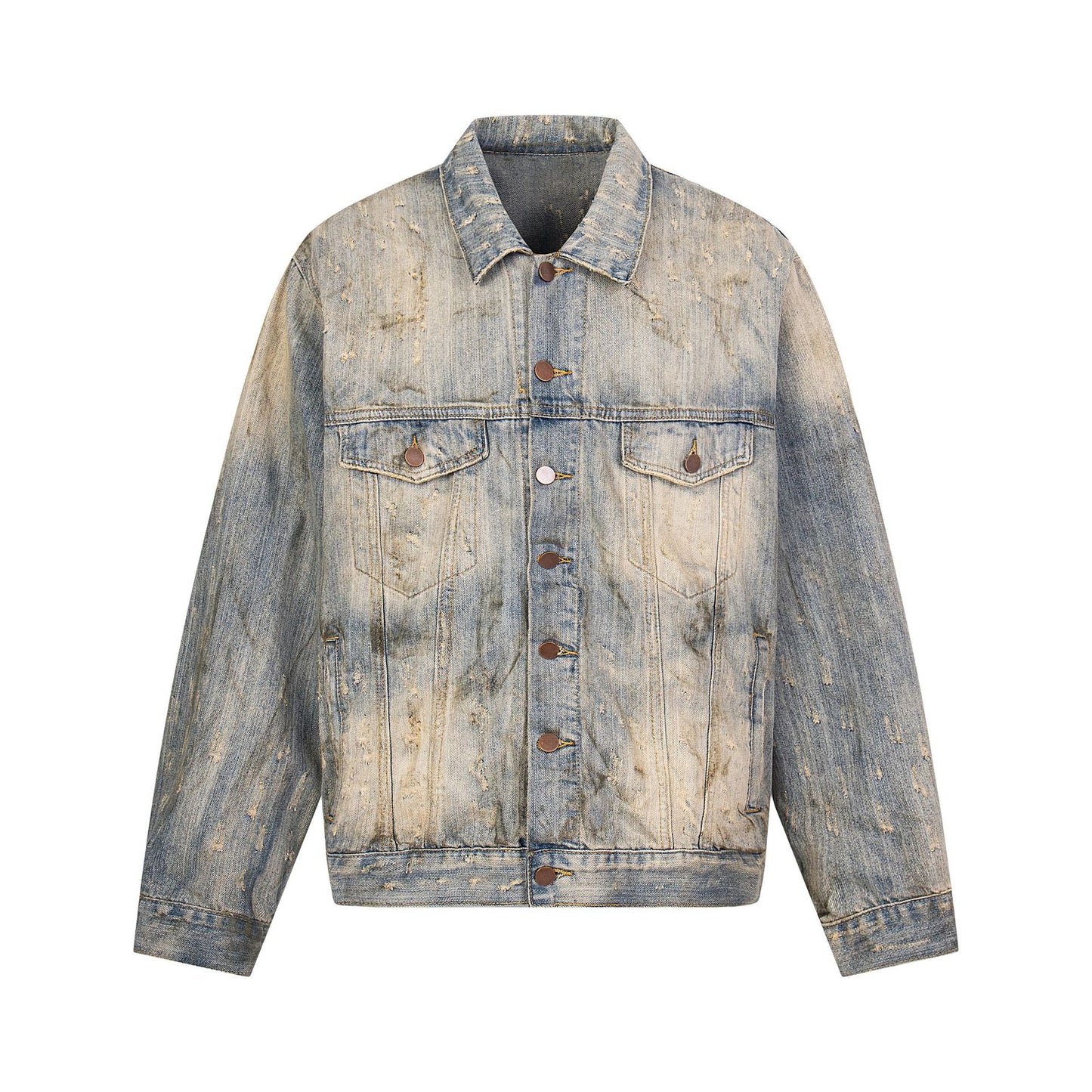 Washed Bamboo Knot Pattern Dyed Denim Jacket