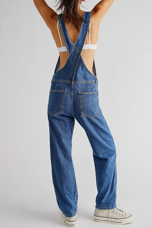 Wide Strap Square Neck Denim Overalls