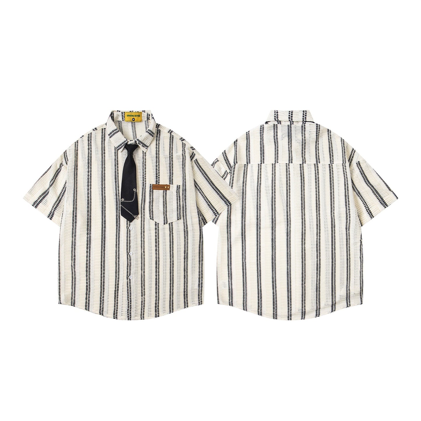 Striped Collar Design Short Sleeve Shirt for Men and Women
